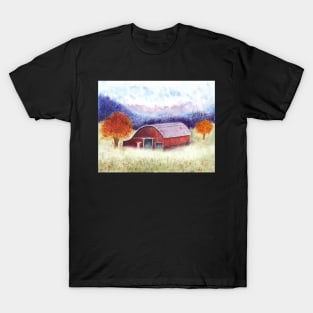 Misty Autumn Evening on the Farm T-Shirt